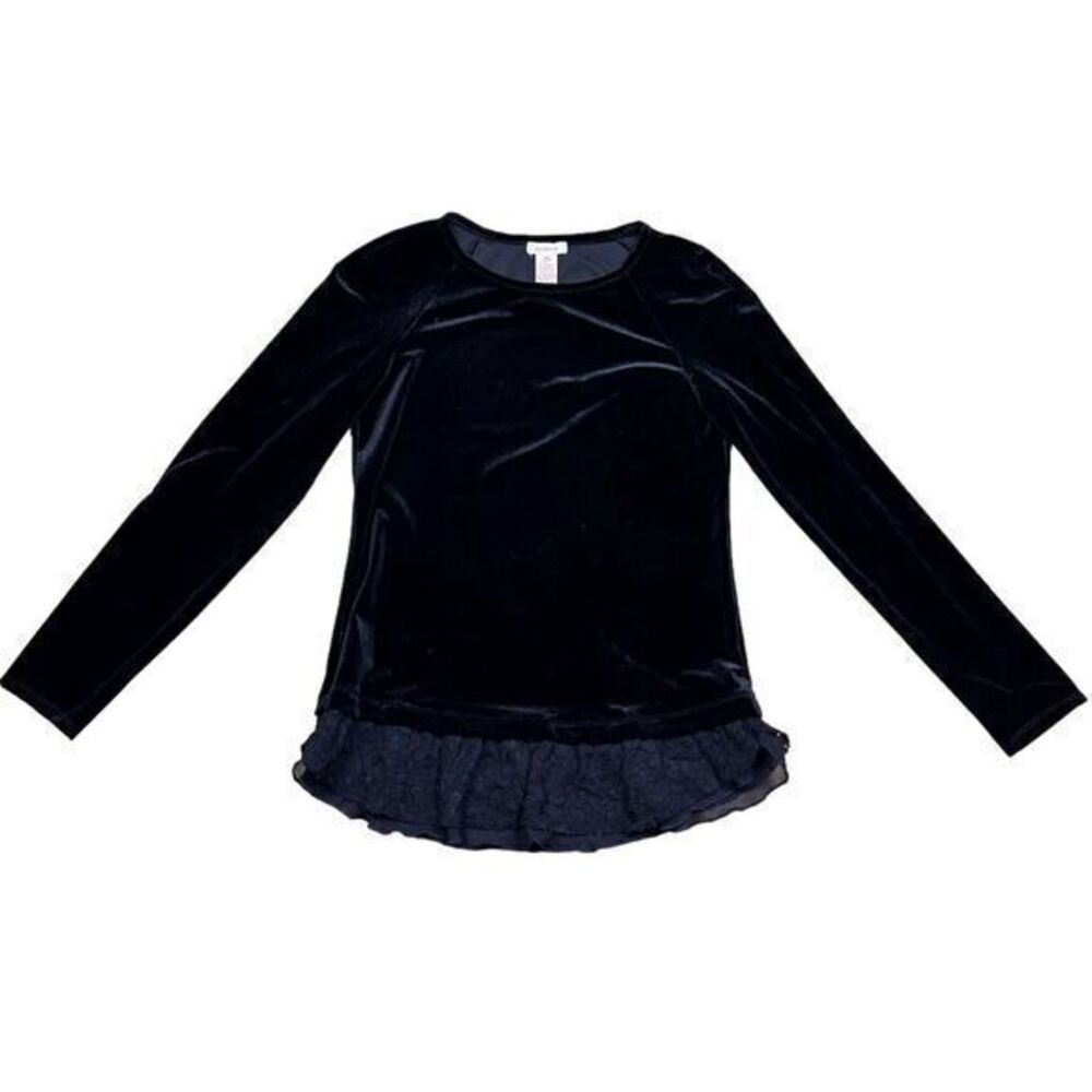 Sundance Women's XS Black Velvet Long Sleeve Blouse Lace‎ Hem